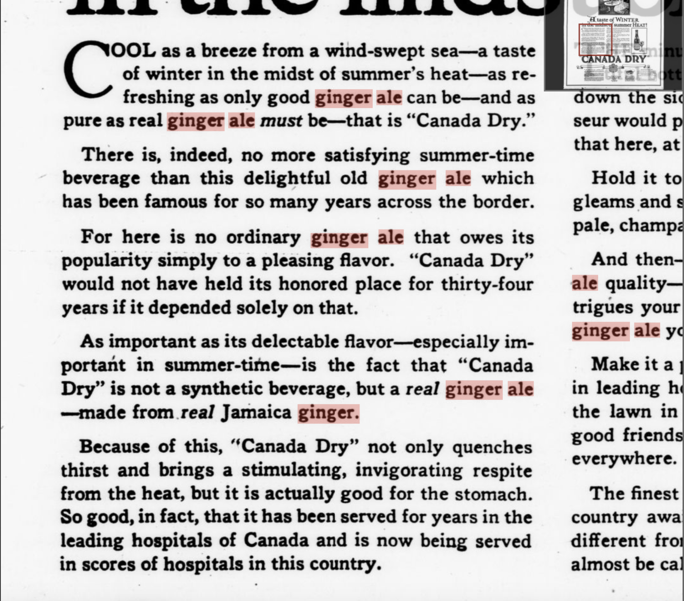 A Canada Dry ad in a 1924 issue of the Washington DC Evening star newspaper.